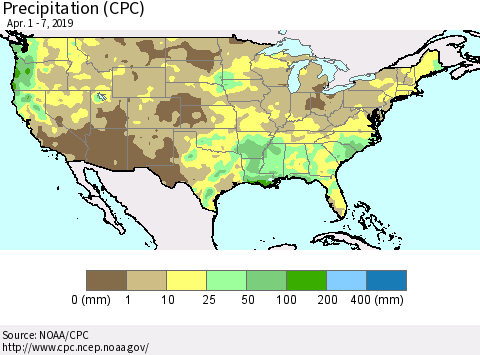 United States Precipitation (CPC) Thematic Map For 4/1/2019 - 4/7/2019
