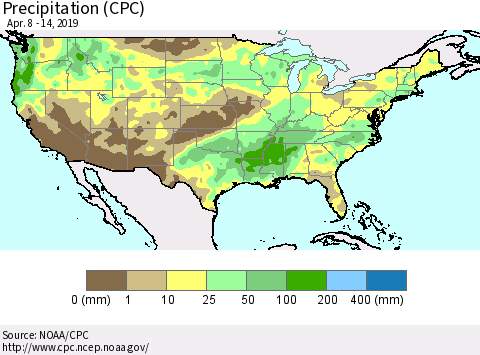 United States Precipitation (CPC) Thematic Map For 4/8/2019 - 4/14/2019