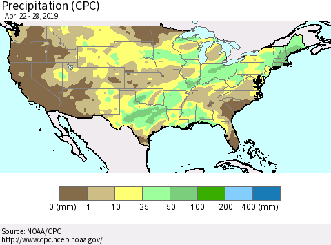 United States Precipitation (CPC) Thematic Map For 4/22/2019 - 4/28/2019
