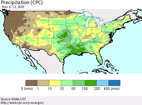 United States Precipitation (CPC) Thematic Map For 5/6/2019 - 5/12/2019