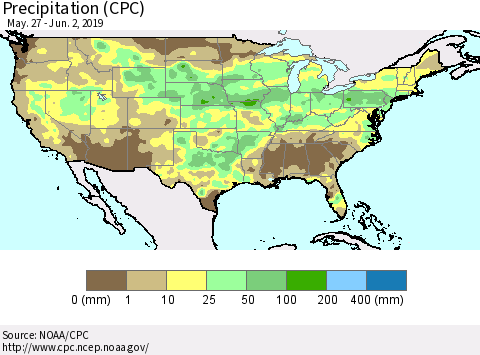 United States Precipitation (CPC) Thematic Map For 5/27/2019 - 6/2/2019