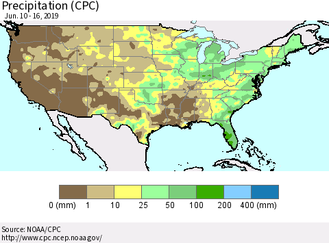 United States Precipitation (CPC) Thematic Map For 6/10/2019 - 6/16/2019