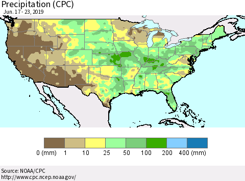 United States Precipitation (CPC) Thematic Map For 6/17/2019 - 6/23/2019