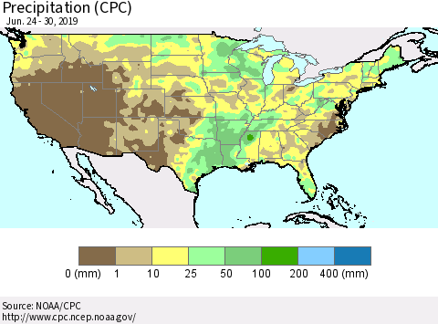 United States Precipitation (CPC) Thematic Map For 6/24/2019 - 6/30/2019