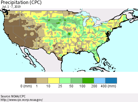 United States Precipitation (CPC) Thematic Map For 7/1/2019 - 7/7/2019