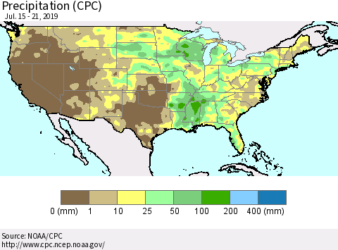 United States Precipitation (CPC) Thematic Map For 7/15/2019 - 7/21/2019
