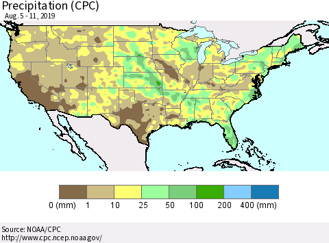 United States Precipitation (CPC) Thematic Map For 8/5/2019 - 8/11/2019