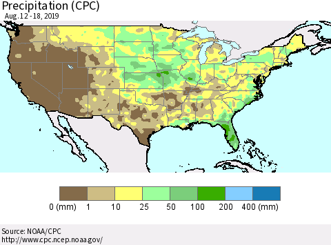 United States Precipitation (CPC) Thematic Map For 8/12/2019 - 8/18/2019