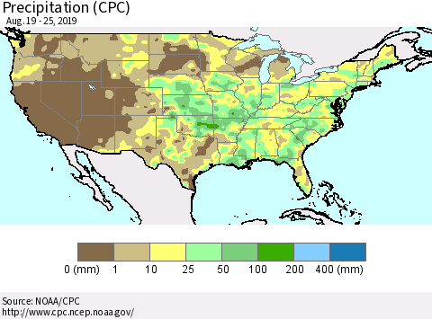 United States Precipitation (CPC) Thematic Map For 8/19/2019 - 8/25/2019