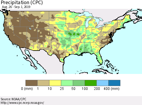 United States Precipitation (CPC) Thematic Map For 8/26/2019 - 9/1/2019