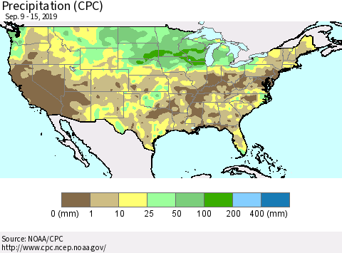 United States Precipitation (CPC) Thematic Map For 9/9/2019 - 9/15/2019