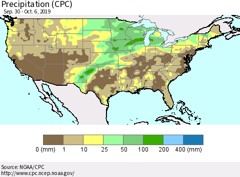 United States Precipitation (CPC) Thematic Map For 9/30/2019 - 10/6/2019