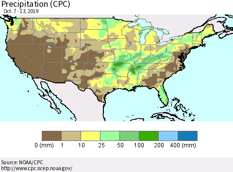United States Precipitation (CPC) Thematic Map For 10/7/2019 - 10/13/2019