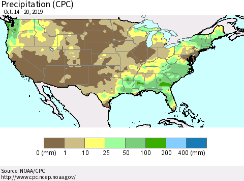 United States Precipitation (CPC) Thematic Map For 10/14/2019 - 10/20/2019