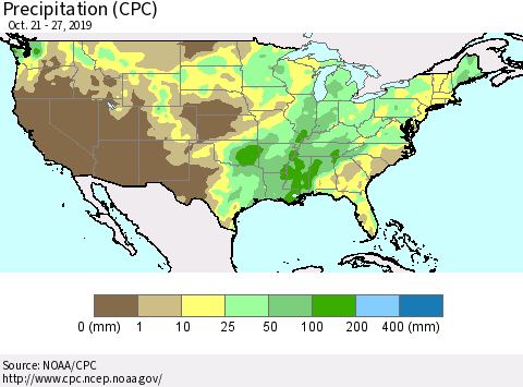 United States Precipitation (CPC) Thematic Map For 10/21/2019 - 10/27/2019
