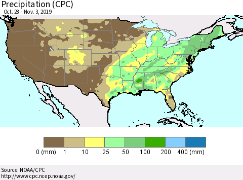 United States Precipitation (CPC) Thematic Map For 10/28/2019 - 11/3/2019