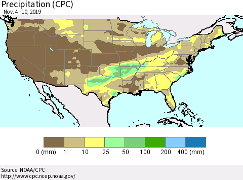 United States Precipitation (CPC) Thematic Map For 11/4/2019 - 11/10/2019