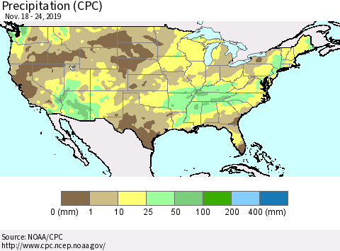 United States Precipitation (CPC) Thematic Map For 11/18/2019 - 11/24/2019