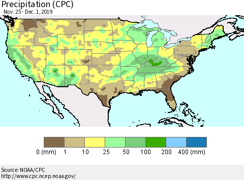 United States Precipitation (CPC) Thematic Map For 11/25/2019 - 12/1/2019