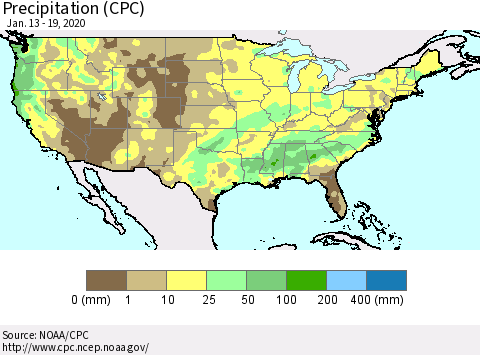 United States Precipitation (CPC) Thematic Map For 1/13/2020 - 1/19/2020