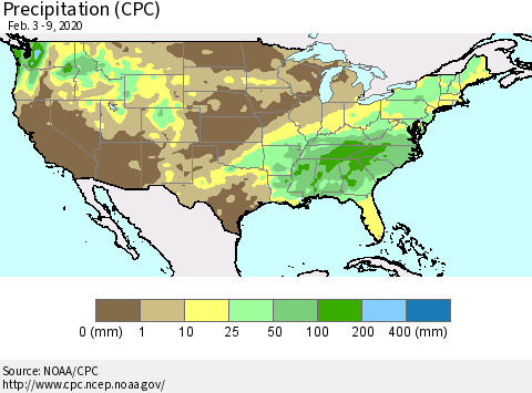United States Precipitation (CPC) Thematic Map For 2/3/2020 - 2/9/2020