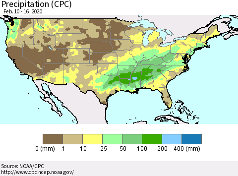 United States Precipitation (CPC) Thematic Map For 2/10/2020 - 2/16/2020