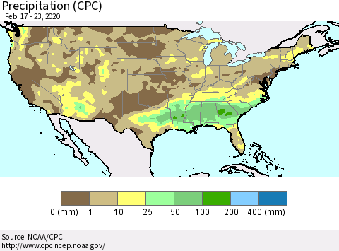 United States Precipitation (CPC) Thematic Map For 2/17/2020 - 2/23/2020