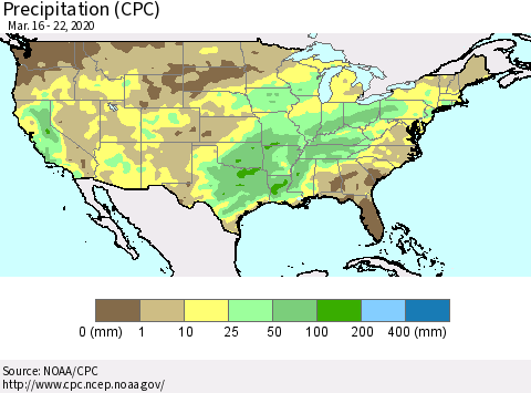 United States Precipitation (CPC) Thematic Map For 3/16/2020 - 3/22/2020