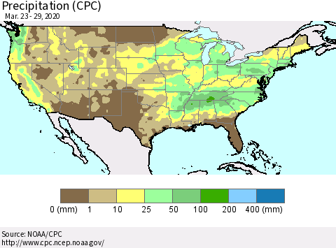 United States Precipitation (CPC) Thematic Map For 3/23/2020 - 3/29/2020
