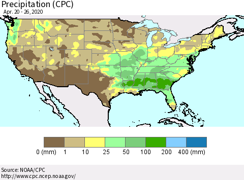 United States Precipitation (CPC) Thematic Map For 4/20/2020 - 4/26/2020