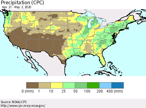 United States Precipitation (CPC) Thematic Map For 4/27/2020 - 5/3/2020