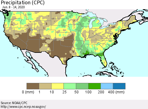 United States Precipitation (CPC) Thematic Map For 6/8/2020 - 6/14/2020