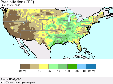 United States Precipitation (CPC) Thematic Map For 6/22/2020 - 6/28/2020