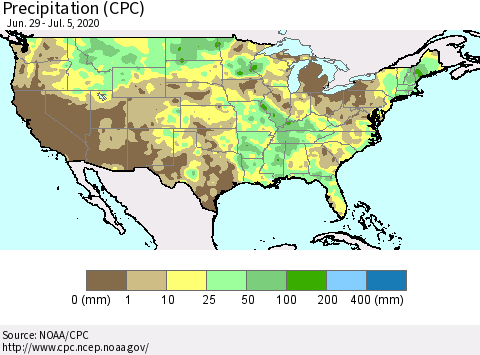 United States Precipitation (CPC) Thematic Map For 6/29/2020 - 7/5/2020