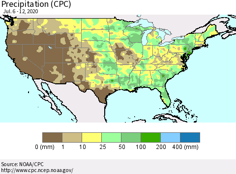 United States Precipitation (CPC) Thematic Map For 7/6/2020 - 7/12/2020