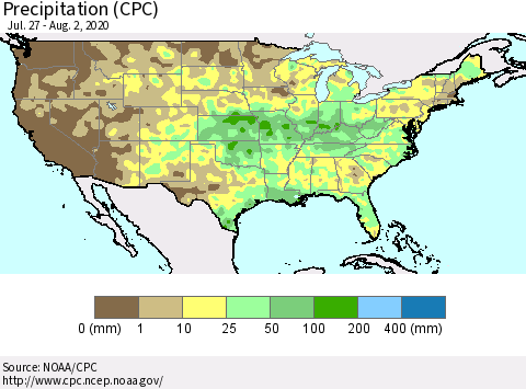 United States Precipitation (CPC) Thematic Map For 7/27/2020 - 8/2/2020