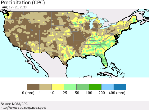 United States Precipitation (CPC) Thematic Map For 8/17/2020 - 8/23/2020