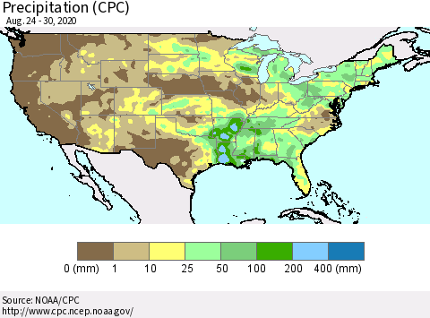 United States Precipitation (CPC) Thematic Map For 8/24/2020 - 8/30/2020
