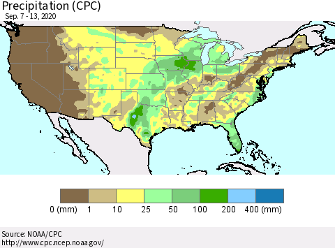 United States Precipitation (CPC) Thematic Map For 9/7/2020 - 9/13/2020