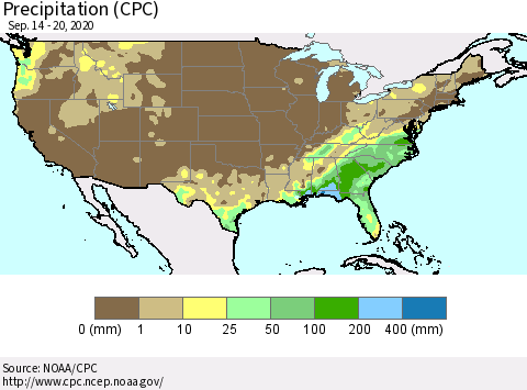 United States Precipitation (CPC) Thematic Map For 9/14/2020 - 9/20/2020
