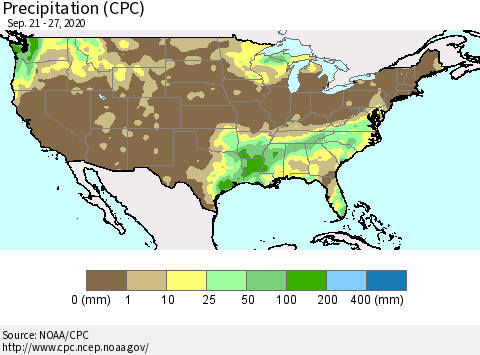 United States Precipitation (CPC) Thematic Map For 9/21/2020 - 9/27/2020