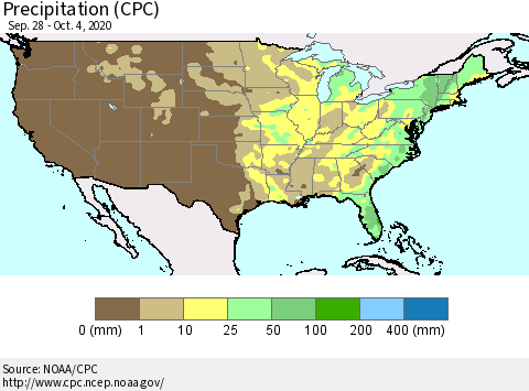 United States Precipitation (CPC) Thematic Map For 9/28/2020 - 10/4/2020