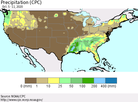 United States Precipitation (CPC) Thematic Map For 10/5/2020 - 10/11/2020