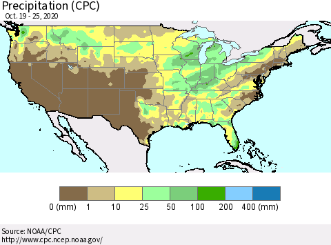 United States Precipitation (CPC) Thematic Map For 10/19/2020 - 10/25/2020