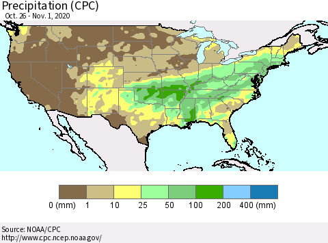 United States Precipitation (CPC) Thematic Map For 10/26/2020 - 11/1/2020