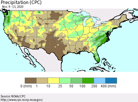 United States Precipitation (CPC) Thematic Map For 11/9/2020 - 11/15/2020