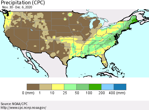 United States Precipitation (CPC) Thematic Map For 11/30/2020 - 12/6/2020