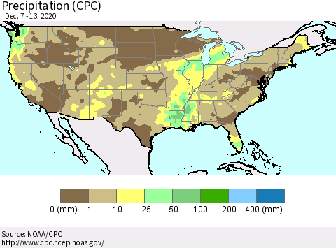 United States Precipitation (CPC) Thematic Map For 12/7/2020 - 12/13/2020