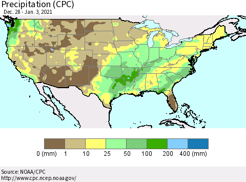 United States Precipitation (CPC) Thematic Map For 12/28/2020 - 1/3/2021