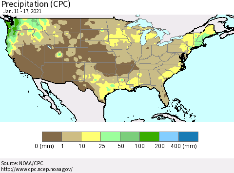 United States Precipitation (CPC) Thematic Map For 1/11/2021 - 1/17/2021